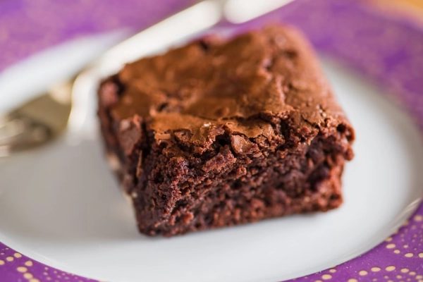 Close-up of a chocolate brownie on a plate