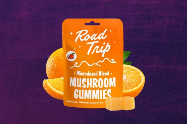 Orange flavored mushroom gummies pouch