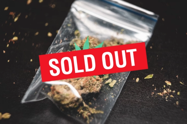 THCA flower bag marked sold out