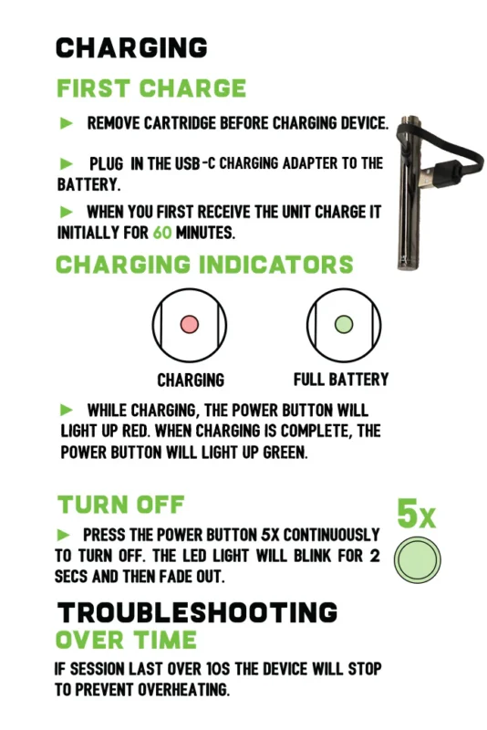 Exxus Vape Twistr 2.0 Cartridge Vaporizer charging instructions