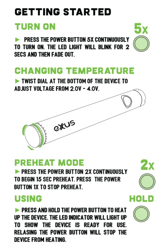Exxus Vape Twistr 2.0 Cartridge Vaporizer instructions