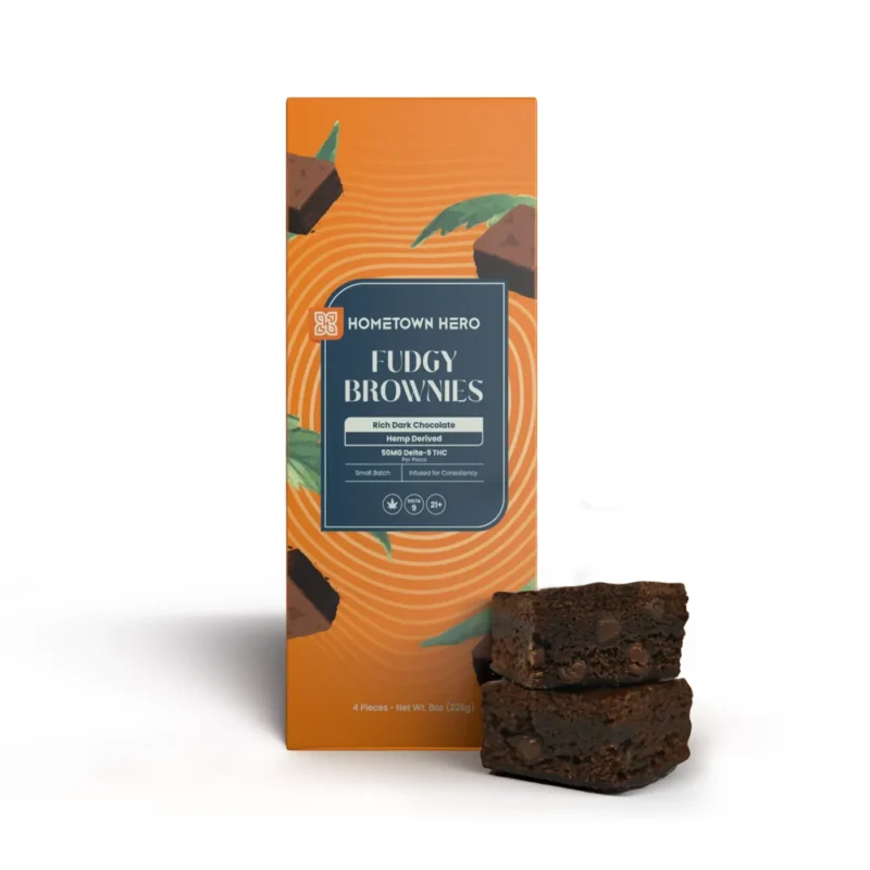 Hometown Hero Fudgy Delta-9 THC Brownies 50mg hemp-derived edibles — 4-pack available at Delta 8 THC Austin