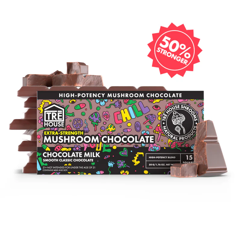 TRE House Extra-Strength Magic Mushroom Chocolate Bar – Chocolate Milk flavor, 15 squares