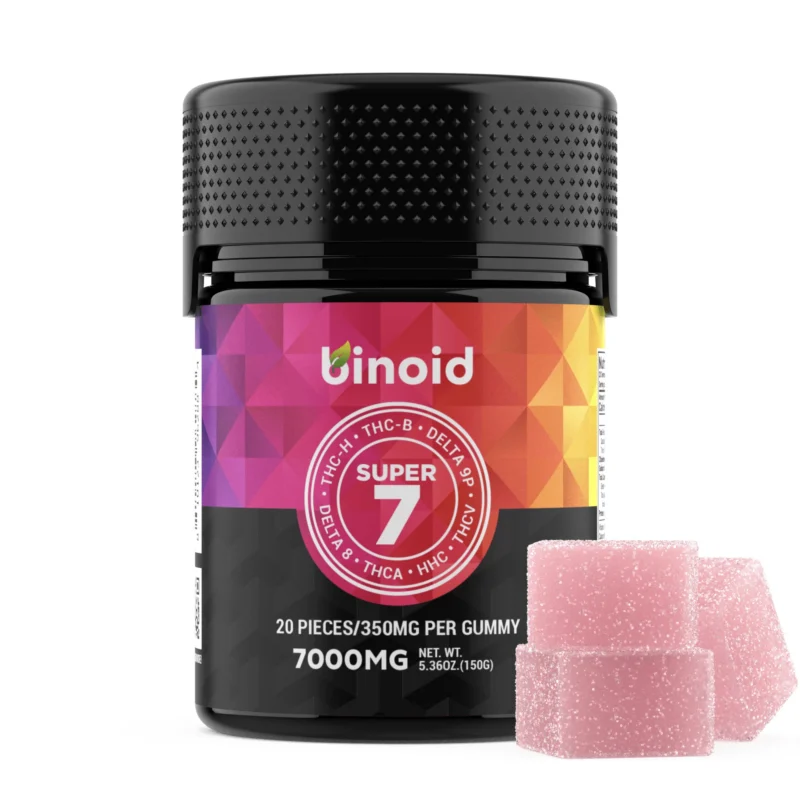 Binoid Super 7 Gummies Grape Cotton Candy flavor — multi-cannabinoid hemp edible bottle