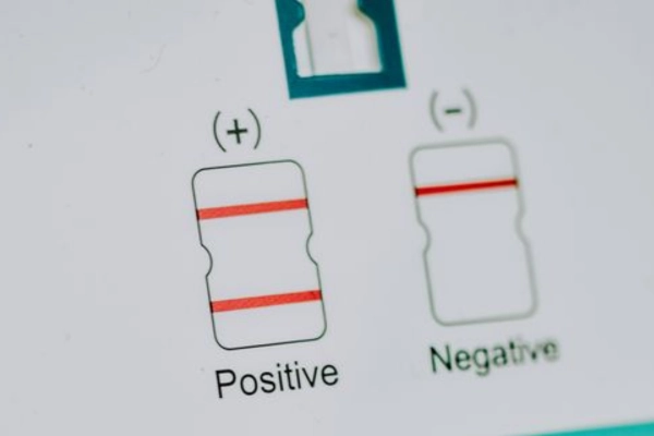 Close-up of a drug test result guide showing positive and negative result indicators