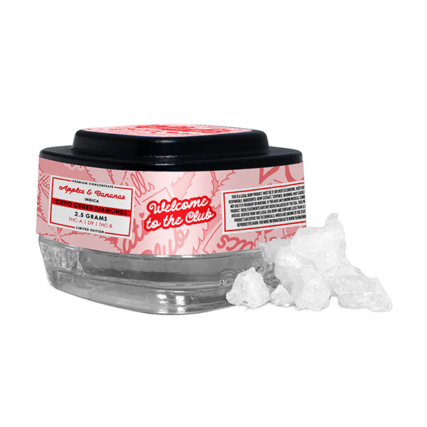 Hidden Hills Zactics Club THCA Diamonds Apples & Bananas 2.5g jar of amber crystalline concentrate