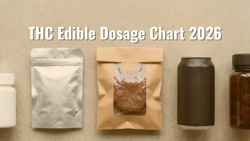 Lineup of THC edibles and the title THC Edible Dosage Chart 2026
